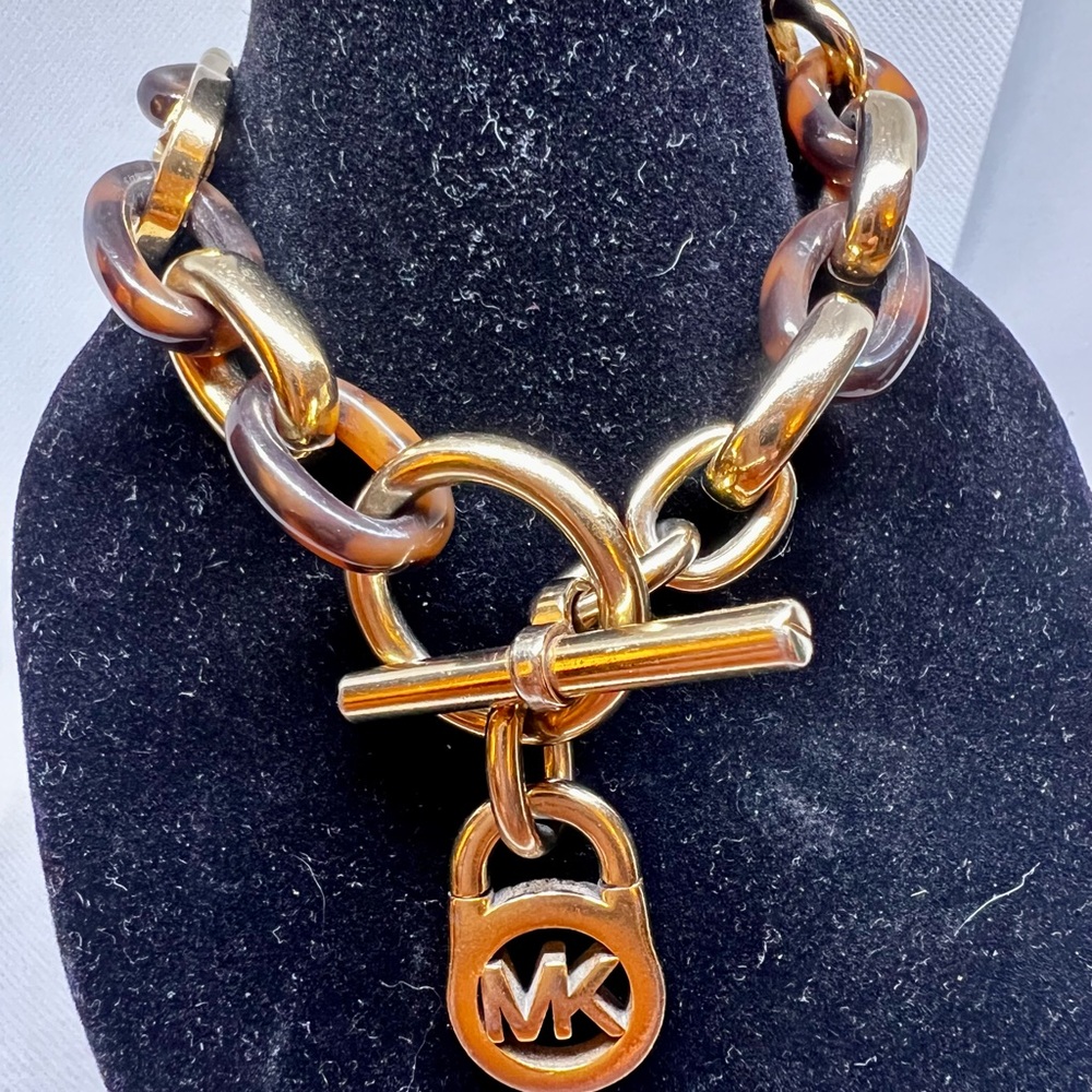 Michael Kors Faux Tortoise Shell Gold Tone MK Links Bracelet